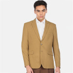 Men Khaki-Colored Solid Single Breasted Slim-Fit Blazers
