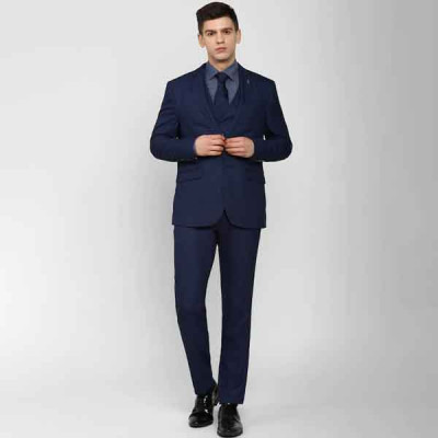 Men Navy Blue Solid Single-Breasted 3-Piece Slim-Fit Formal Suits