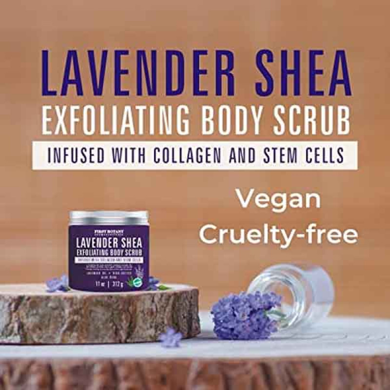Lavender Oil Body Scrub Exfoliator with Shea Butter, Collagen, Stem Cells, Grapefruit Oil - Natural Exfoliating Salt Scrub & Body and Face Souffle hel