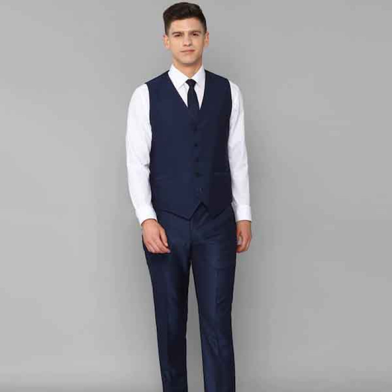 Men Navy Blue Solid Slim-Fit Single-Breasted Suits
