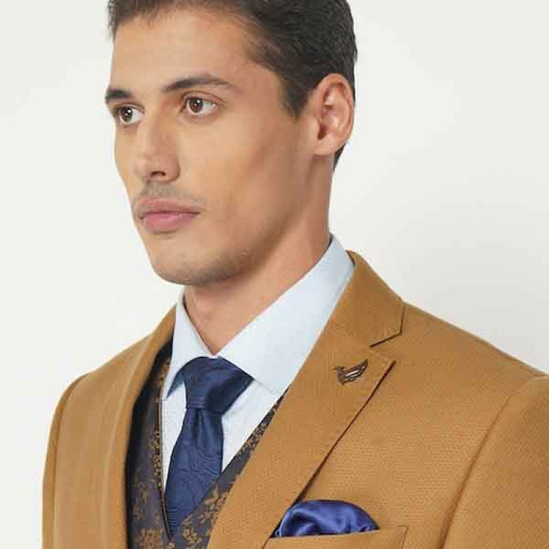 Men Mustard Yellow Single Breasted Slim-Fit Suits