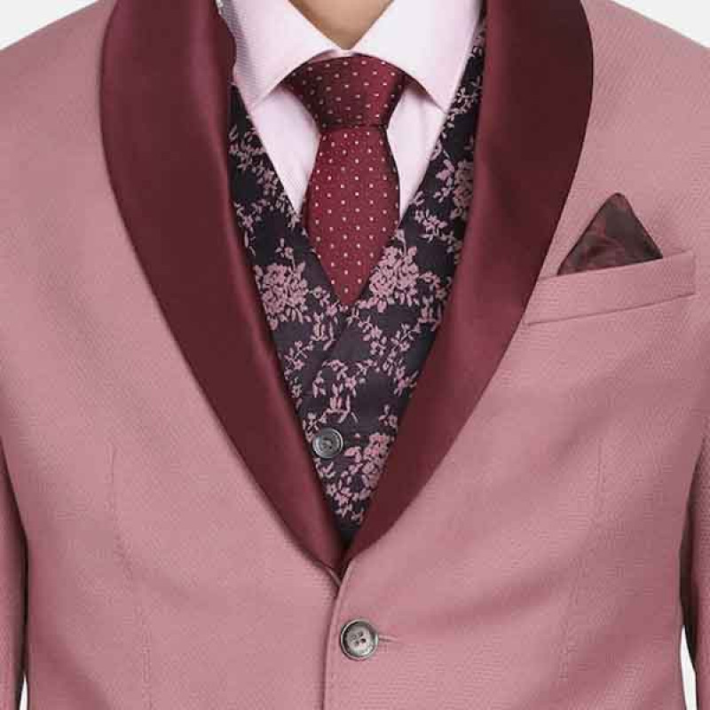 Men Pink Solid Set Of 4 Piece Slim Fit Suits