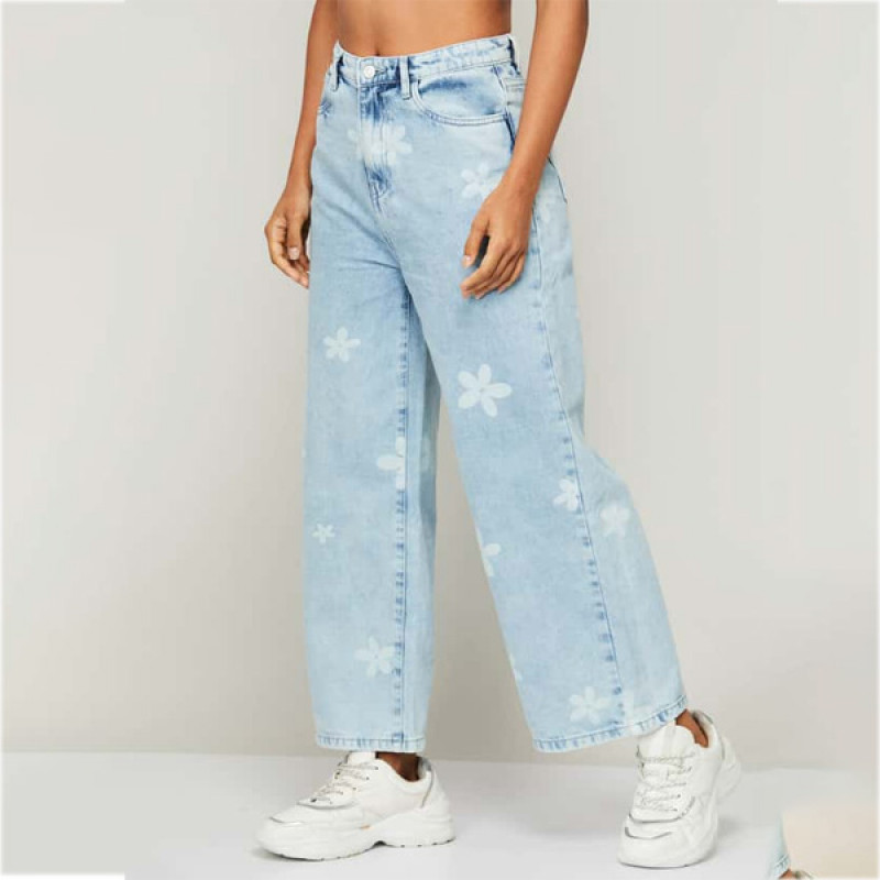 Women Floral Printed Flared Jeans
