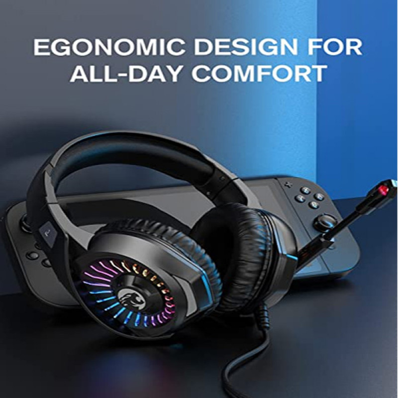 ZIUMIER Gaming Headset with Microphone, Compatible with PS4 PS5 Xbox One PC Laptop, Over-Ear Headphones with LED RGB Light, Noise Canceling Mic, 7.1 S