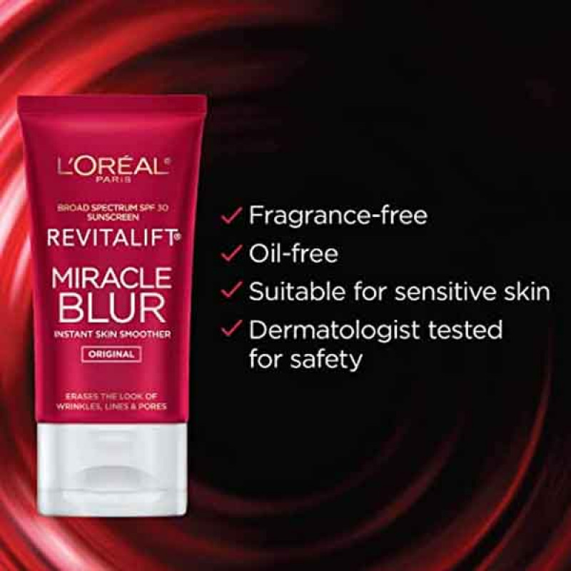 L'Oreal Paris Skincare Revitalift Miracle Blur Instant Skin Smoother Primer, Facial Cream with SPF 30 Sunscreen, Face Moisturizer, 1.18 fl. oz.