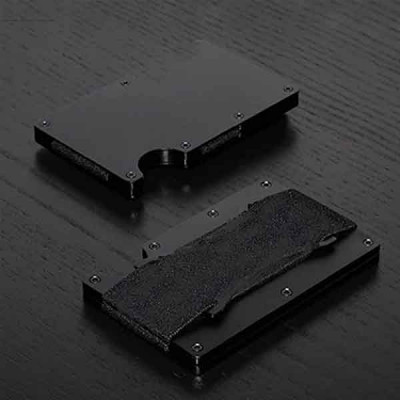 Contacts Aluminium Metal Minimalist RFID Blocking Unisex Wallet with Cash Strap (COPOP14-BLACK)