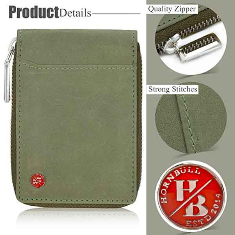 Hornbull Steve Green RFID Blocking Leather Wallet for Men | Vertical Credit Debit Card Holder
