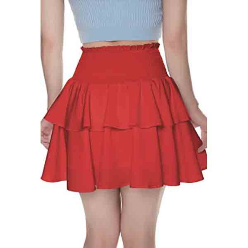 Bigary Women's High Waist Layered Ruffle Hem Flared Mini Skirt Boho Solid Smocked A Line Flowy Beach Short Skirt