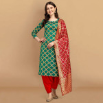Green & Red Unstitched Dress Material