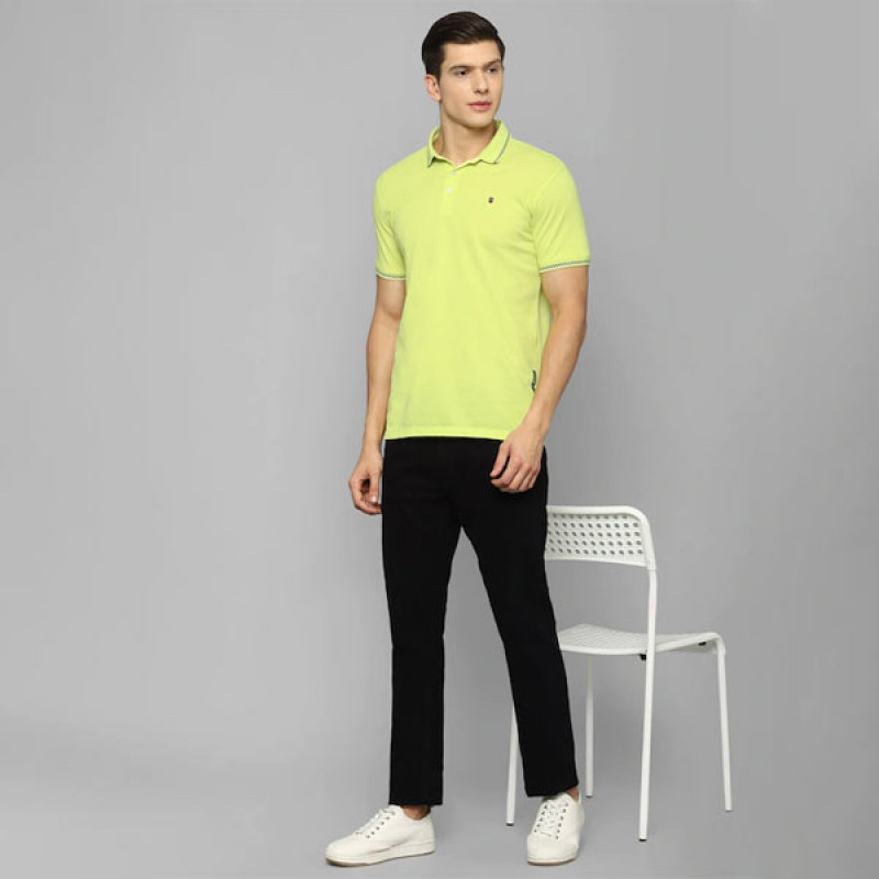 Men Green Pure Cotton Polo Collar Slim Fit T-shirt