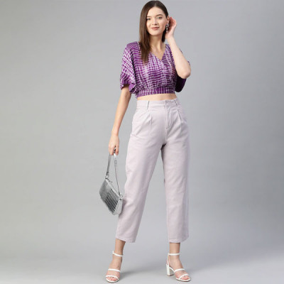 Trendy Purple and White Solid Wrapped Top