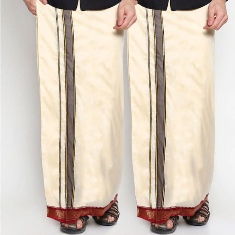Men Pack Of 2 Cream-Coloured Solid Readymade Dhoti