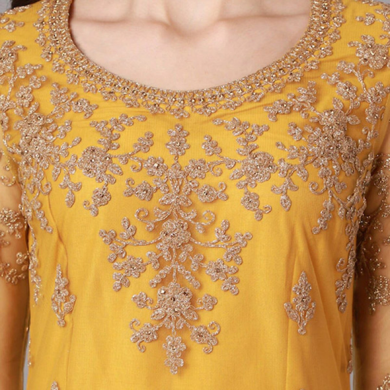 Yellow Unstitched Dress Material