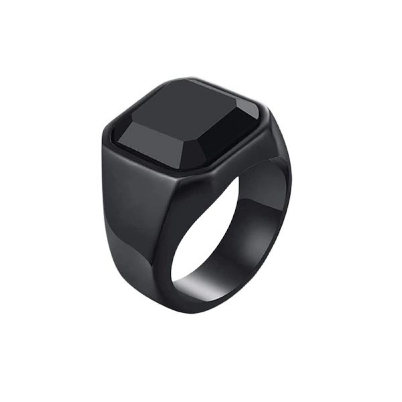 Men Black Stainless Steel Square Shaped Steel Ring