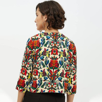 StyleStone Women's Polyester Moss Floral Printed Open Shrug