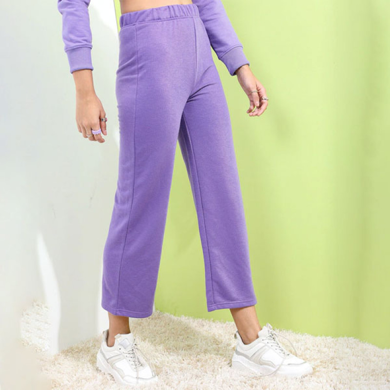 Women Purple Solid Flared Track Pants