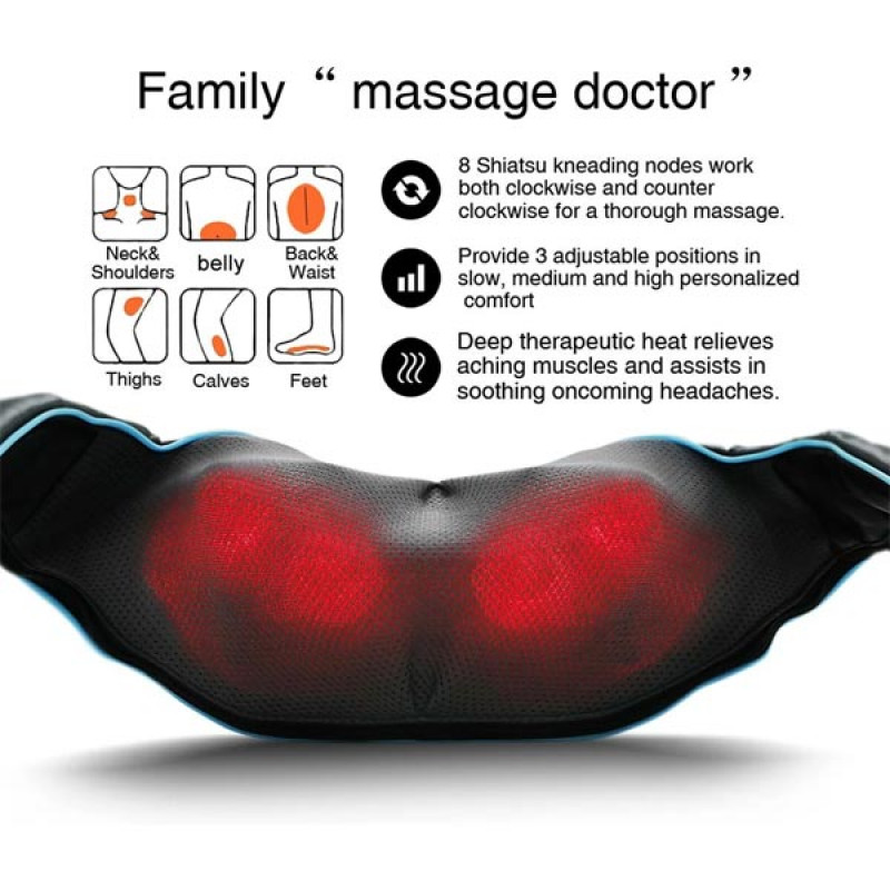 Shiatsu Back Shoulder and Neck Massager with Heat, Electric Deep Tissue 4D Kneading Massage for Shoulder, Back and Neck, Best Gifts for Women Men Mom