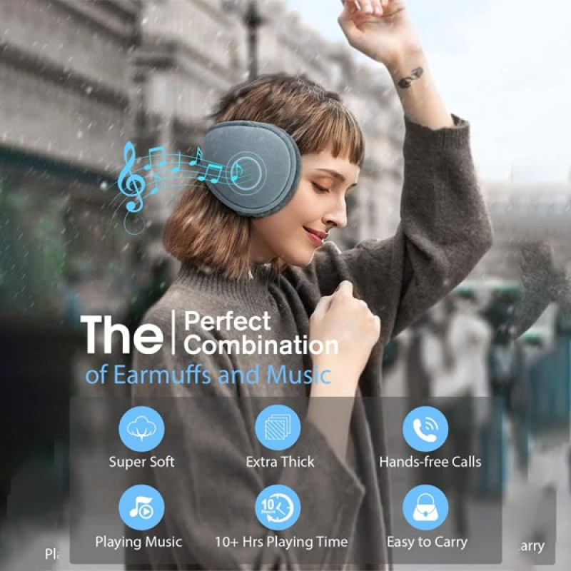 MUSICOZY Bluetooth Ear Muffs for Winter Women Men Kids Girls, Ear Warmers Wireless EarMuffs Headphones, Built-in HD Speakers and Microphone with Carry