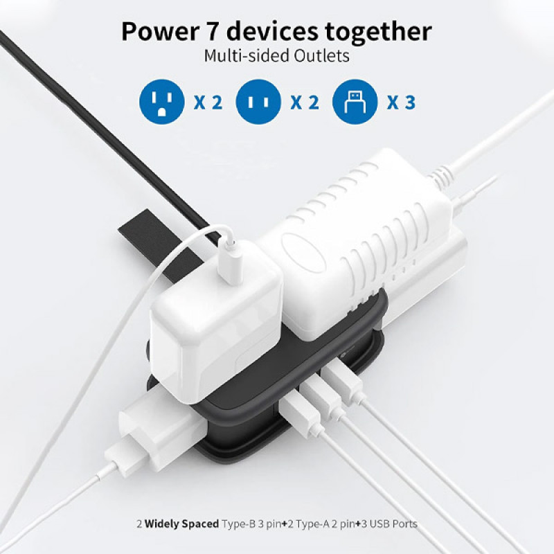 Travel Power Strip with USB Ports, NTONPOWER 4 Outlets 3 USB Ports Desktop Charging Station, 4ft Short Extension Cord Retractable, Portable Compact fo