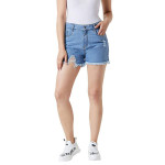 Miss Chase Women's Blue Relaxed Fit Distressed Mid Rise Ripped Fringed Hemline Denim Shorts
