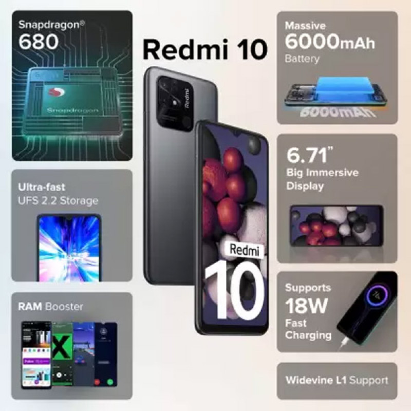 REDMI 10 (Midnight Black, 64 GB)  (4 GB RAM