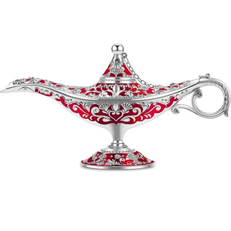 Gusnilo Aladdin Magic Lamp Collector's Edition Wedding Table Decoration,Arabian Props & Birthday Gift (Silver Red)