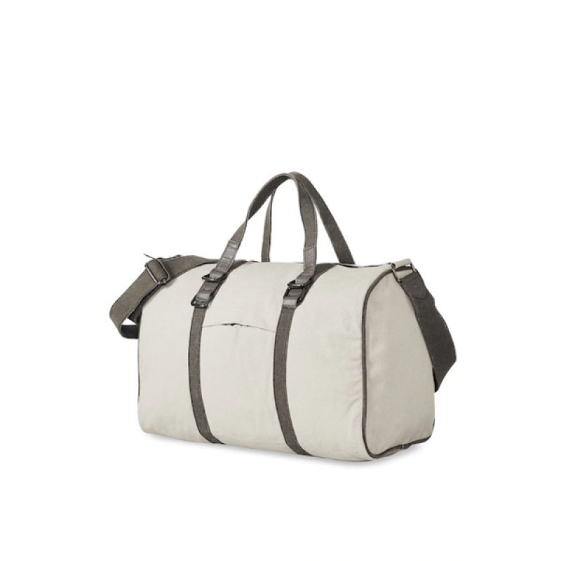 Ice Grey Cotton Canvas Travel Bag with Outside Pocket and Stylish Design
