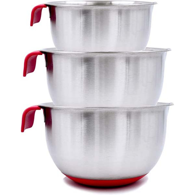 Kansara Stainless Steel Mixing Bowls, Non slip silicone base bowls with Handle,