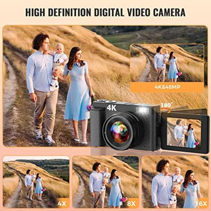 4K Digital Camera 16X 48MP Video Camcorder
