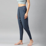 Women Navy Solid Regular Fit Yoga Track Pants