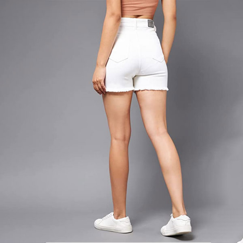 Miss Chase Women's White Regular High Rise Clean Look Regular Stretchable Denim Shorts