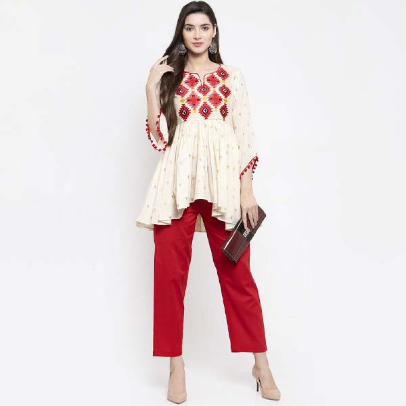Women Off-White & Red Printed Tunic