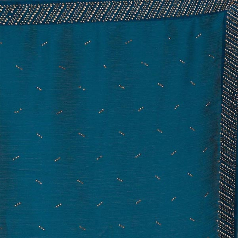 Blue & Gold-Toned Embellished Beads and Stones Saree